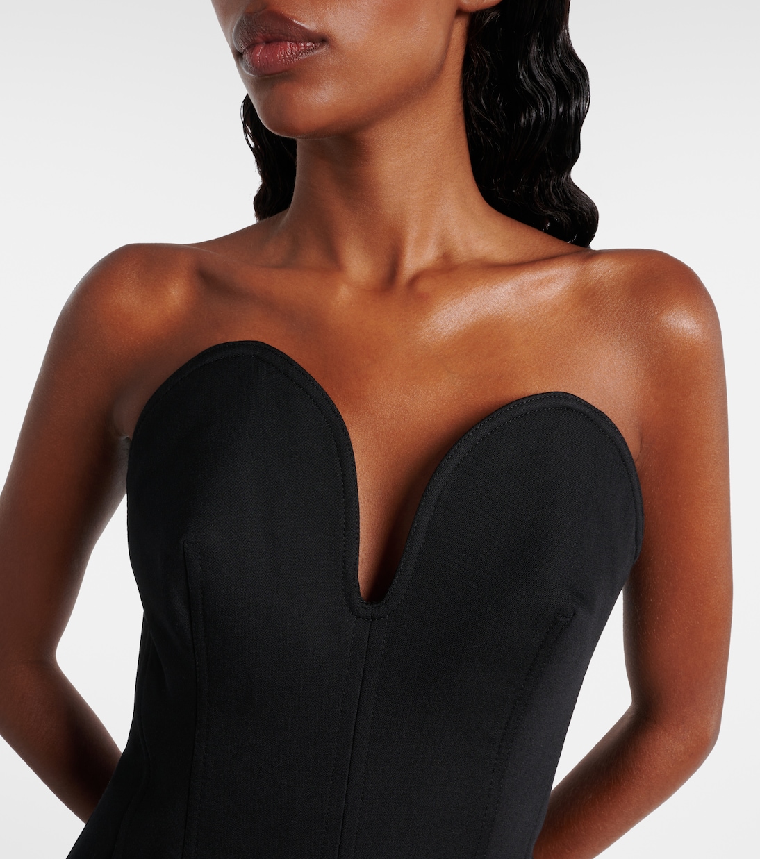 Vestido midi de lana sin tirantes | Bottega Veneta