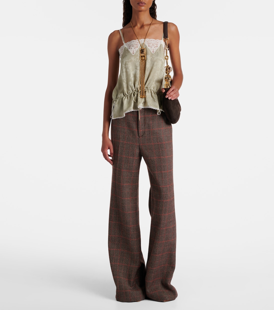 Checked high-rise wool flared pants | Chloé