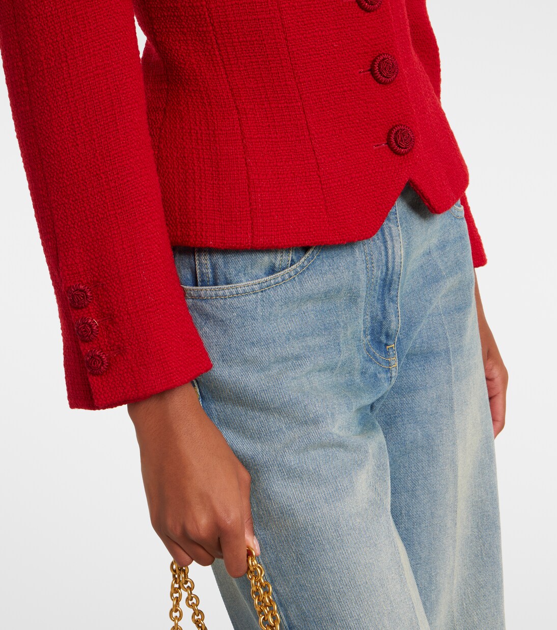 Bow-detail cropped wool-blend tweed jacket | Valentino