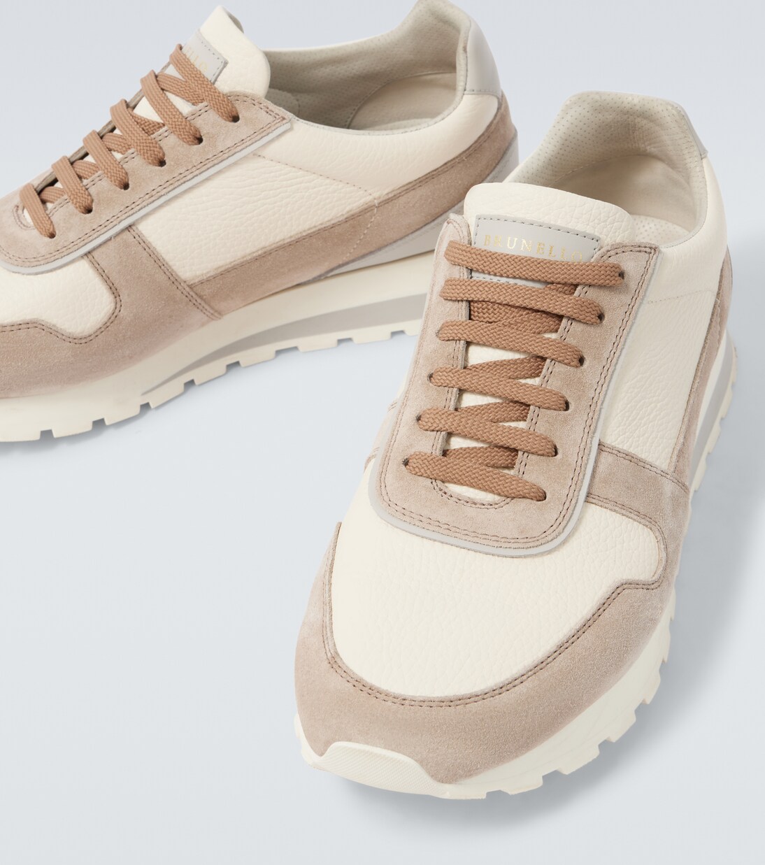 Sneakers aus Leder mit Veloursleder | Brunello Cucinelli