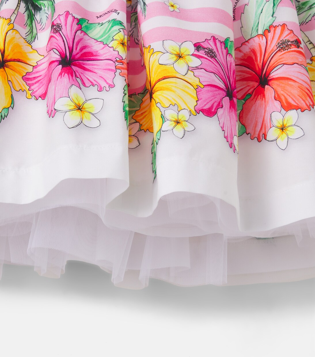 Floral striped tulle-trimmed cotton dress | Monnalisa