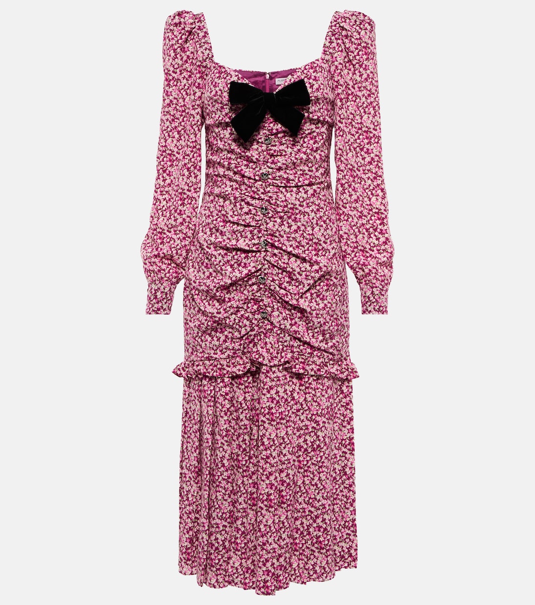Robe midi en soie à fleurs | Alessandra Rich