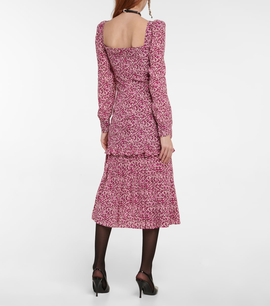 Robe midi en soie à fleurs | Alessandra Rich