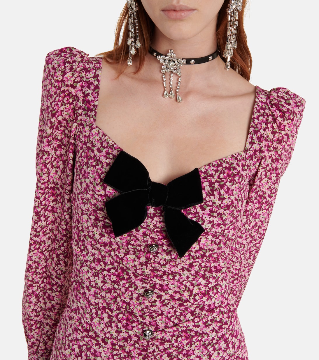 Robe midi en soie à fleurs | Alessandra Rich