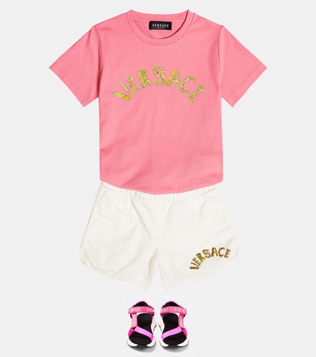 Logo cotton fleece shorts | Versace Kids