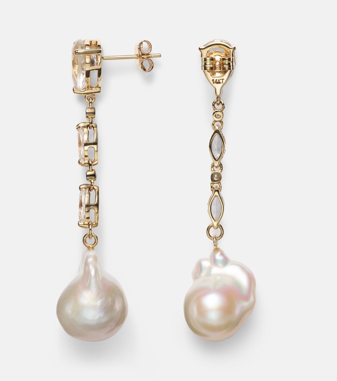 Ohrringe aus 14kt Gelbgold (585/1000) mit Diamanten, Topas und Süßwasserperlen | Mateo