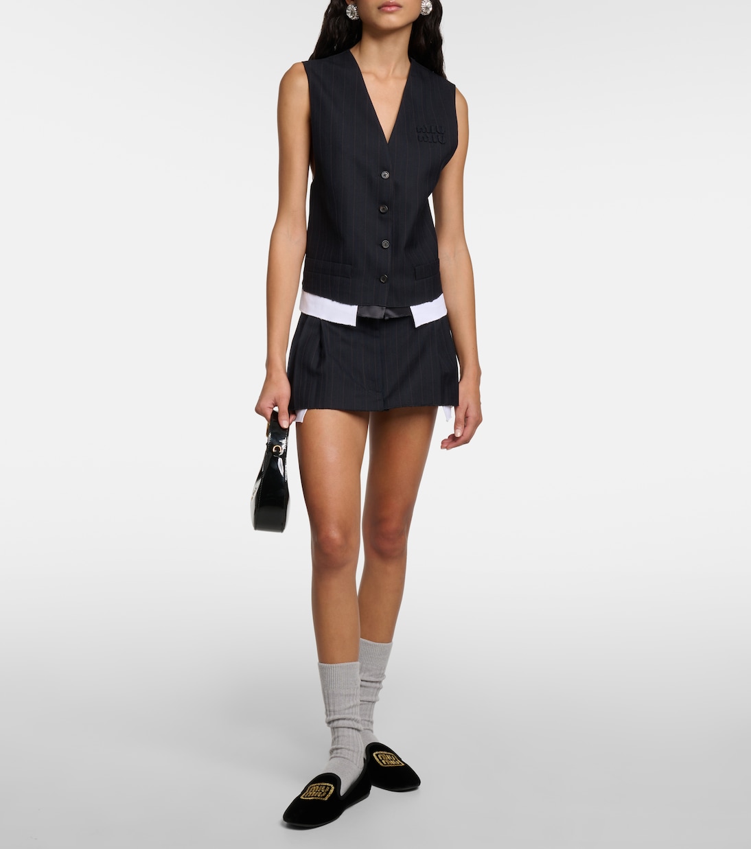 Minifalda de lana de raya diplomática | Miu Miu