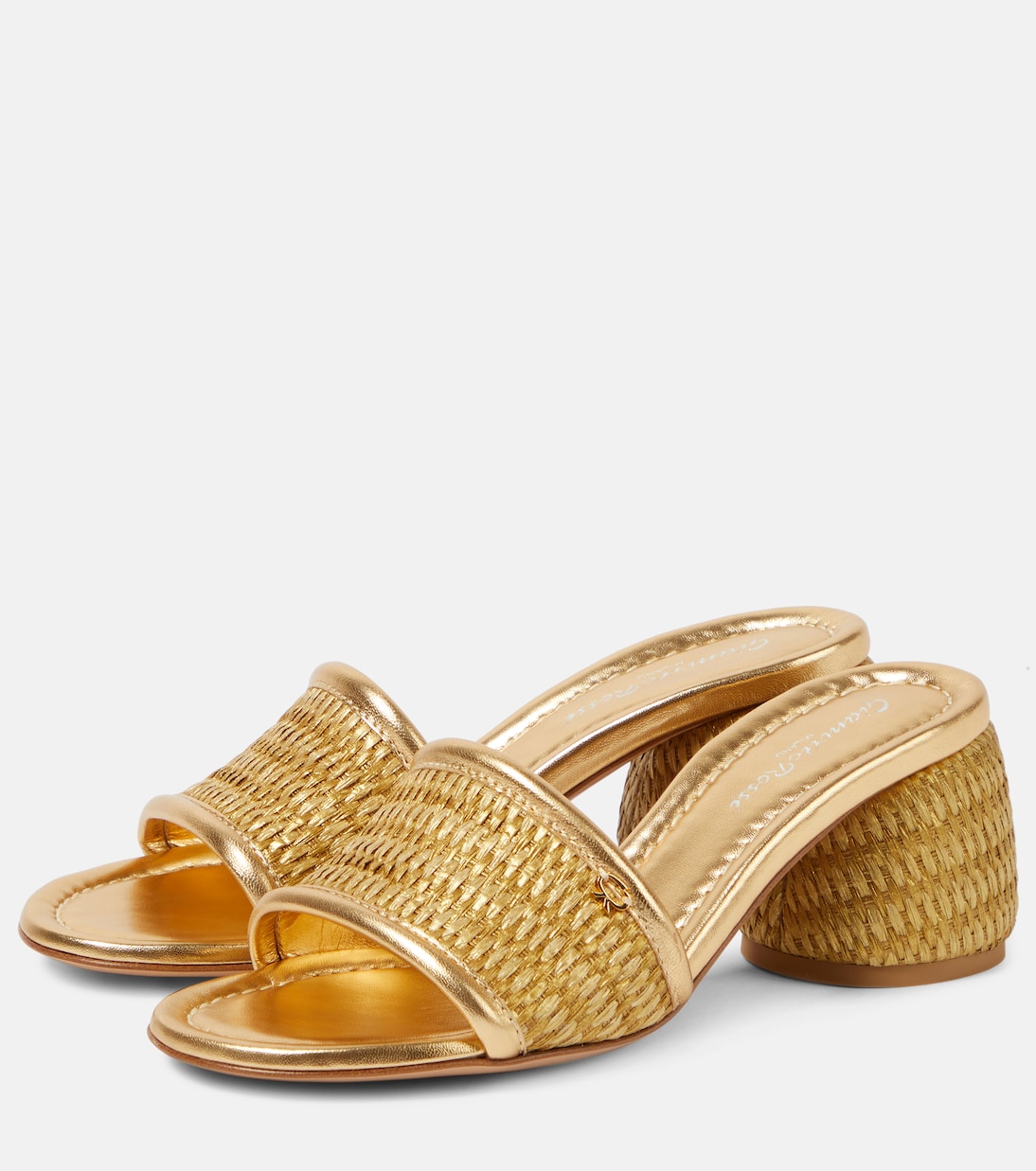 Pantoletten Marbella aus Raffiabast und Metallic-Leder | Gianvito Rossi