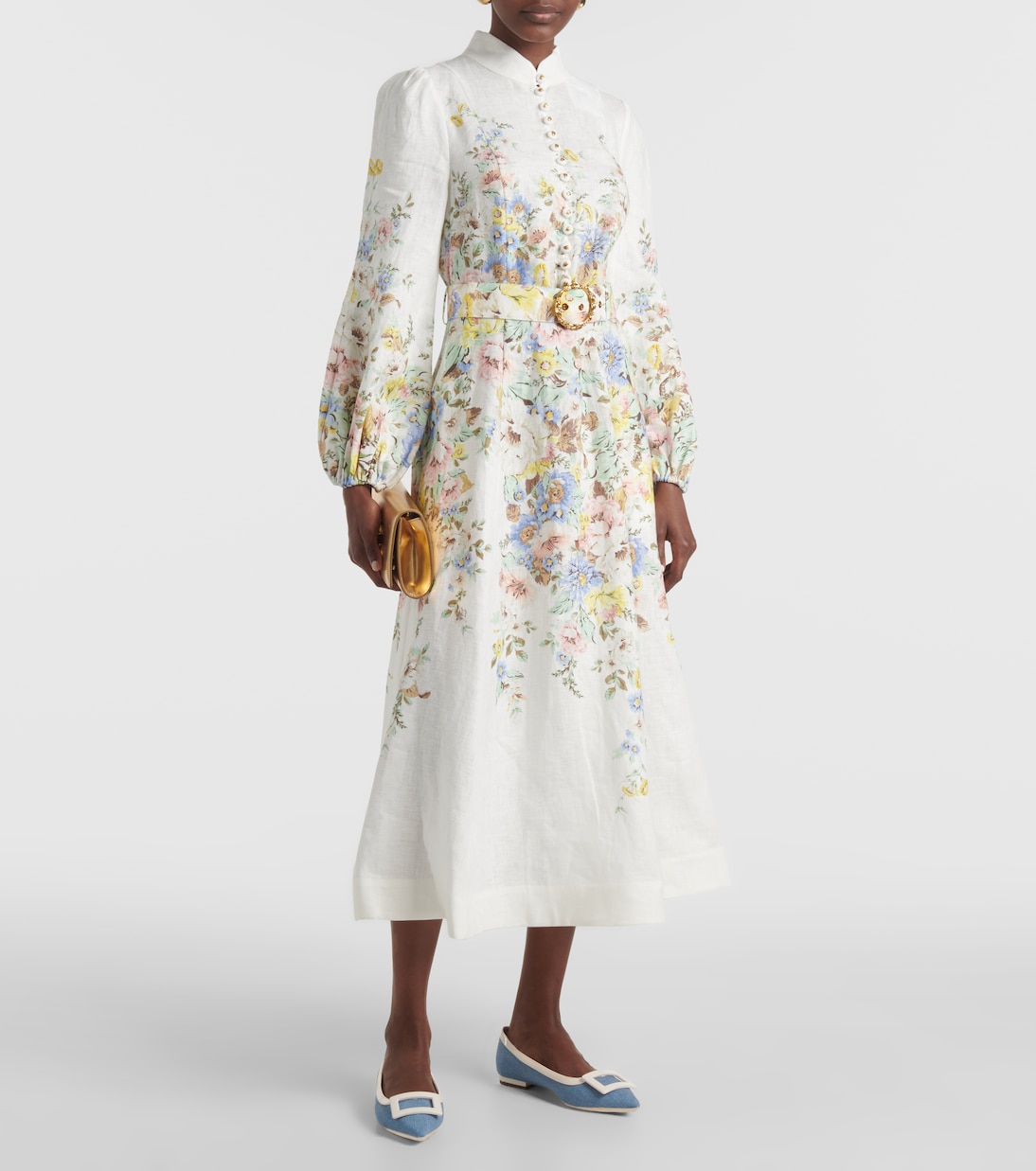 Leather-trimmed denim ballet flats | Roger Vivier