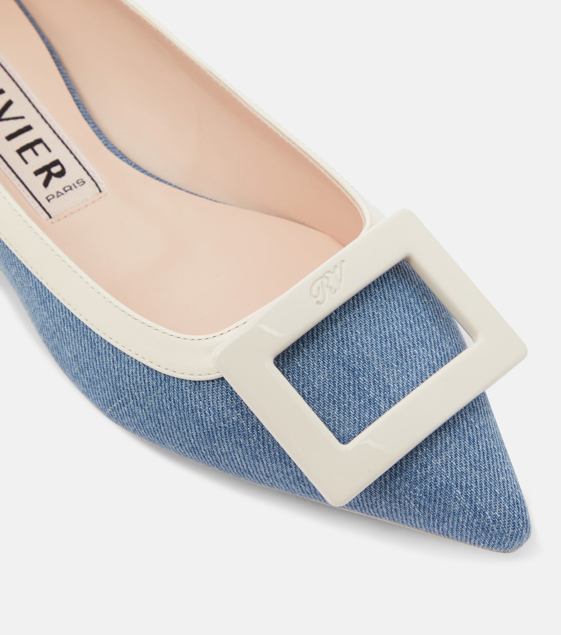 Leather-trimmed denim ballet flats | Roger Vivier