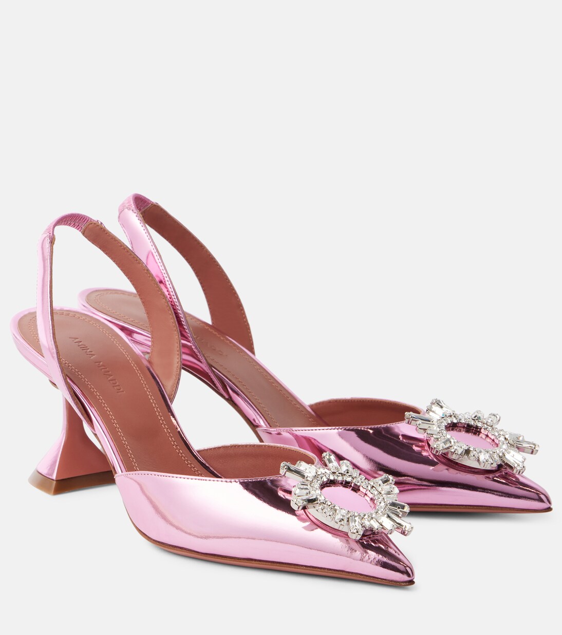 Begum Sling 70 mirrored leather slingback pumps | Amina Muaddi