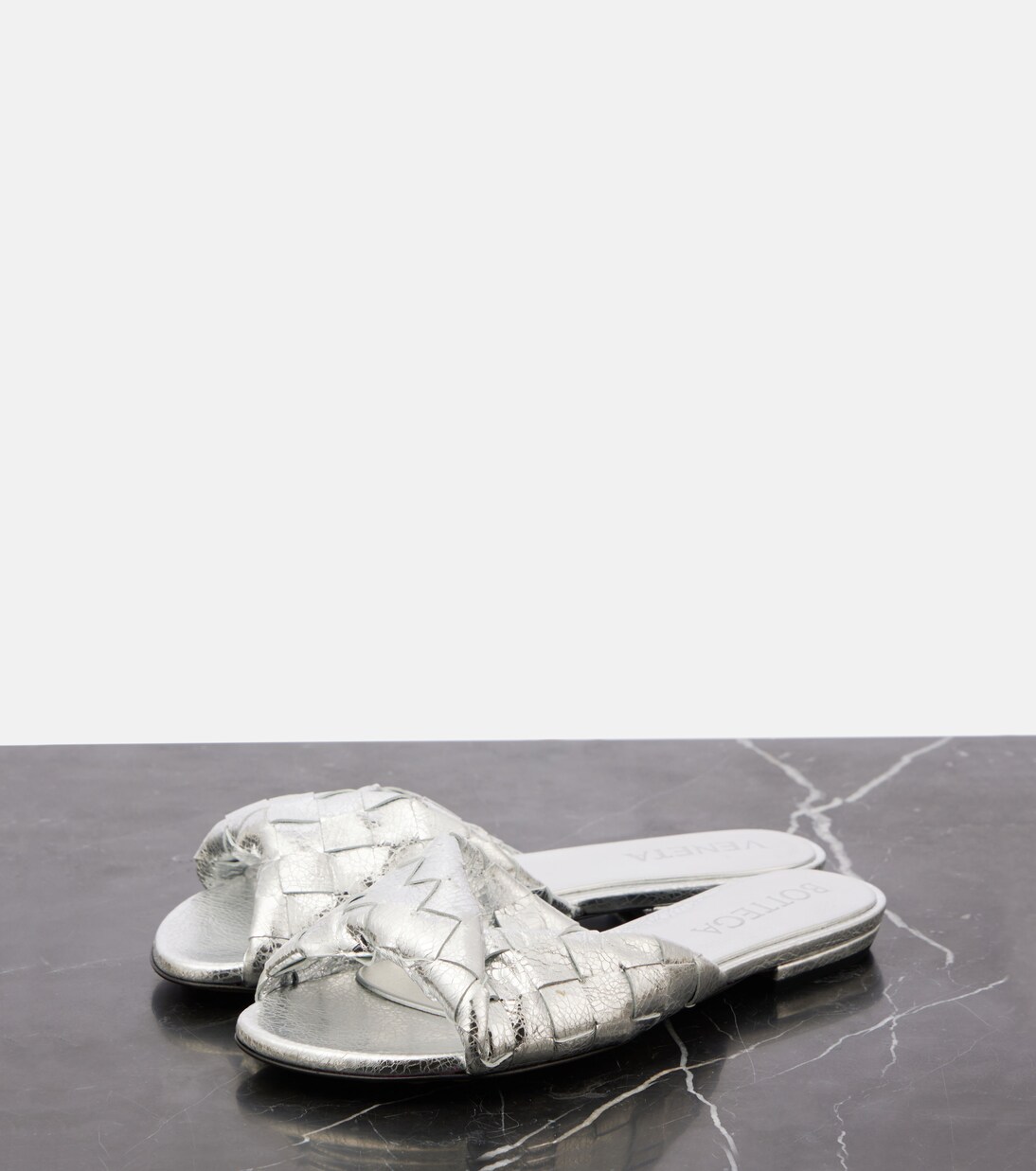 Blink Intrecciato metallic leather mules | Bottega Veneta