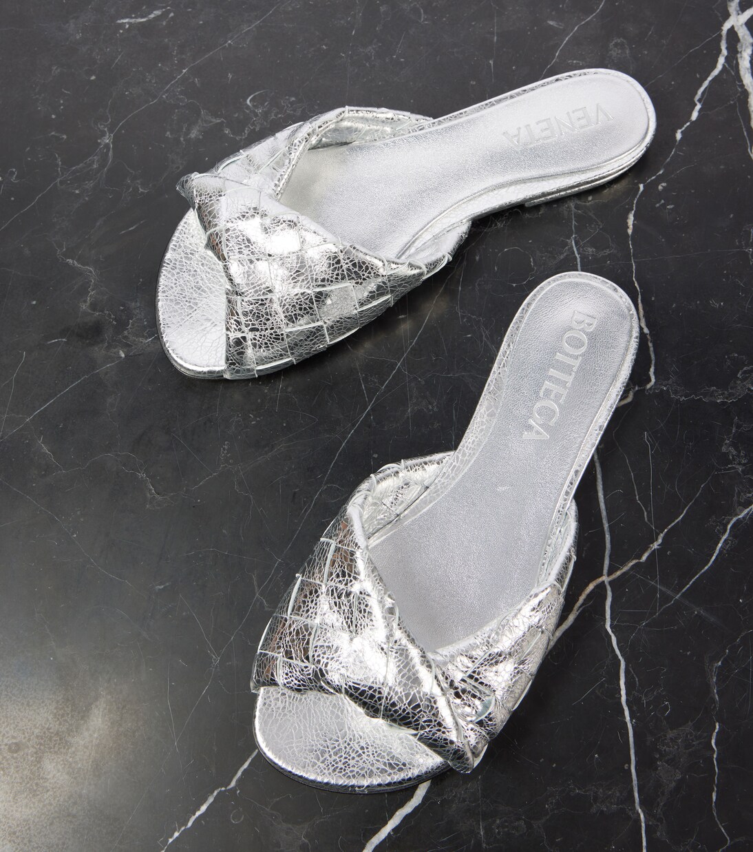 Blink Intrecciato metallic leather mules | Bottega Veneta