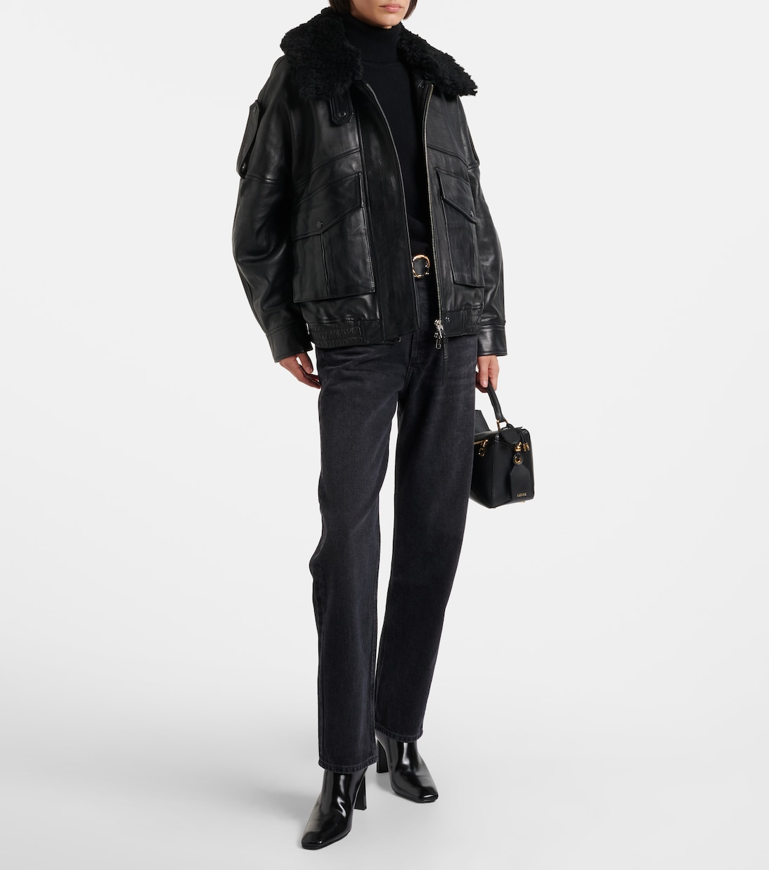 Oversize-Lederjacke Avril mit Shearling | Agolde