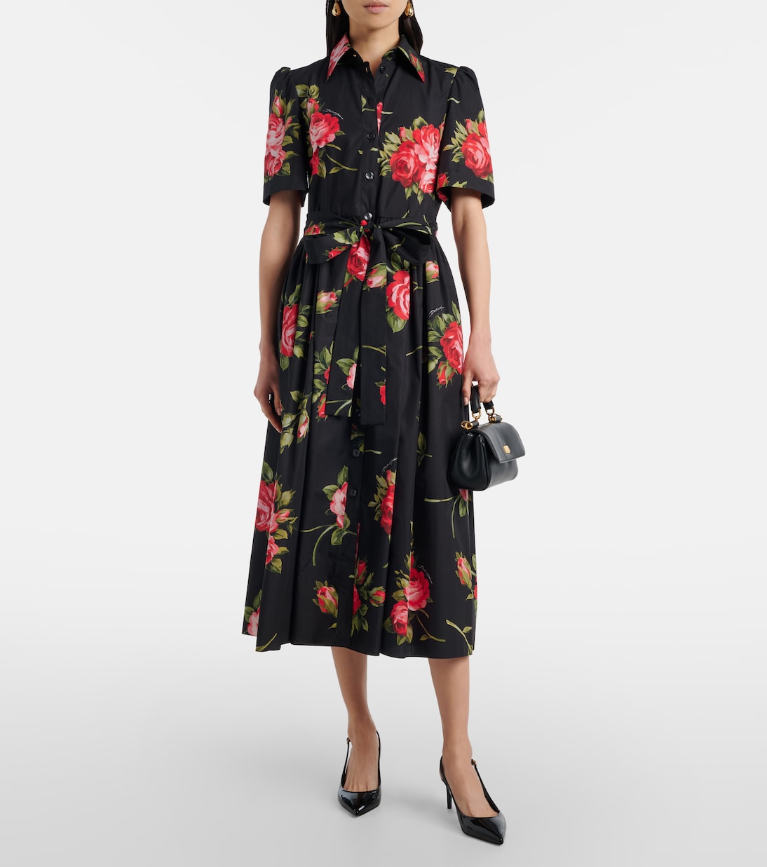 Robe midi chemise en coton à fleurs | Dolce&Gabbana