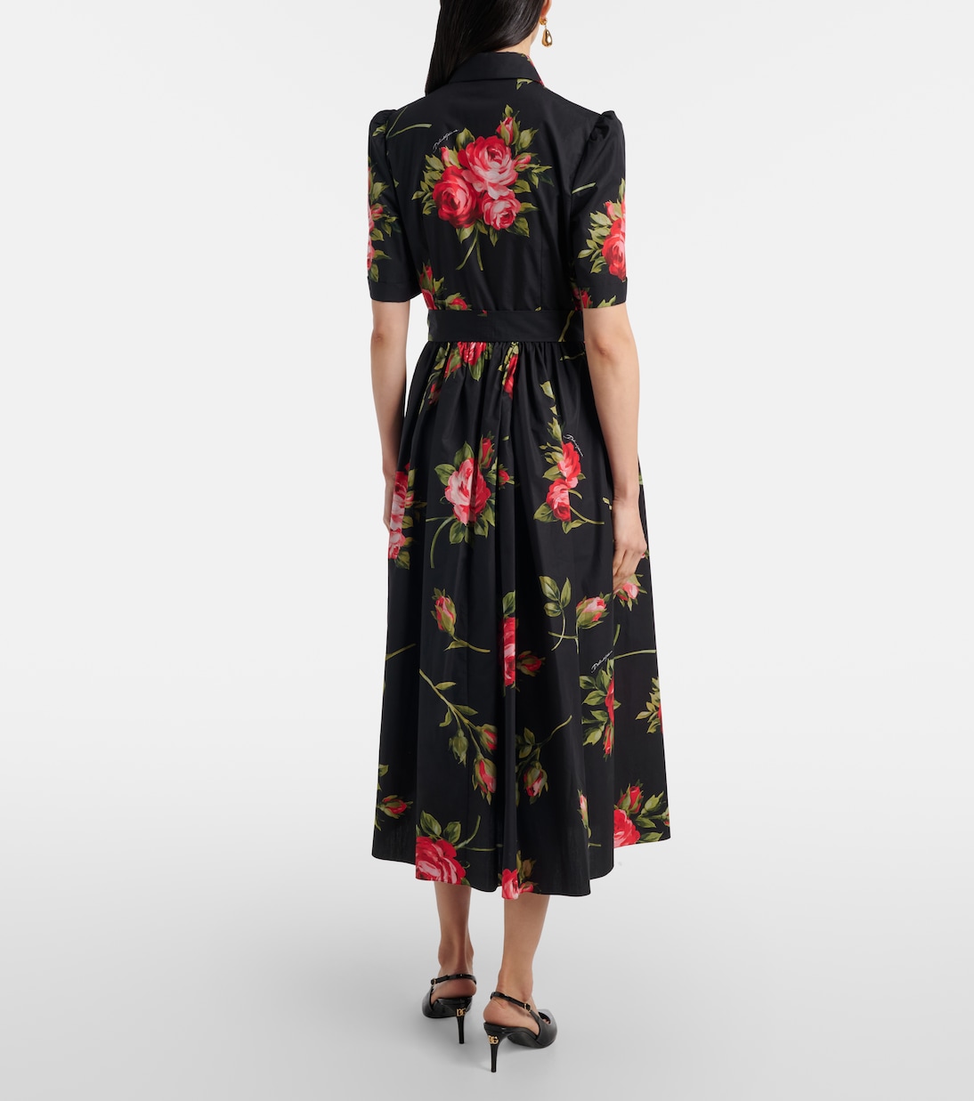 Robe midi chemise en coton à fleurs | Dolce&Gabbana