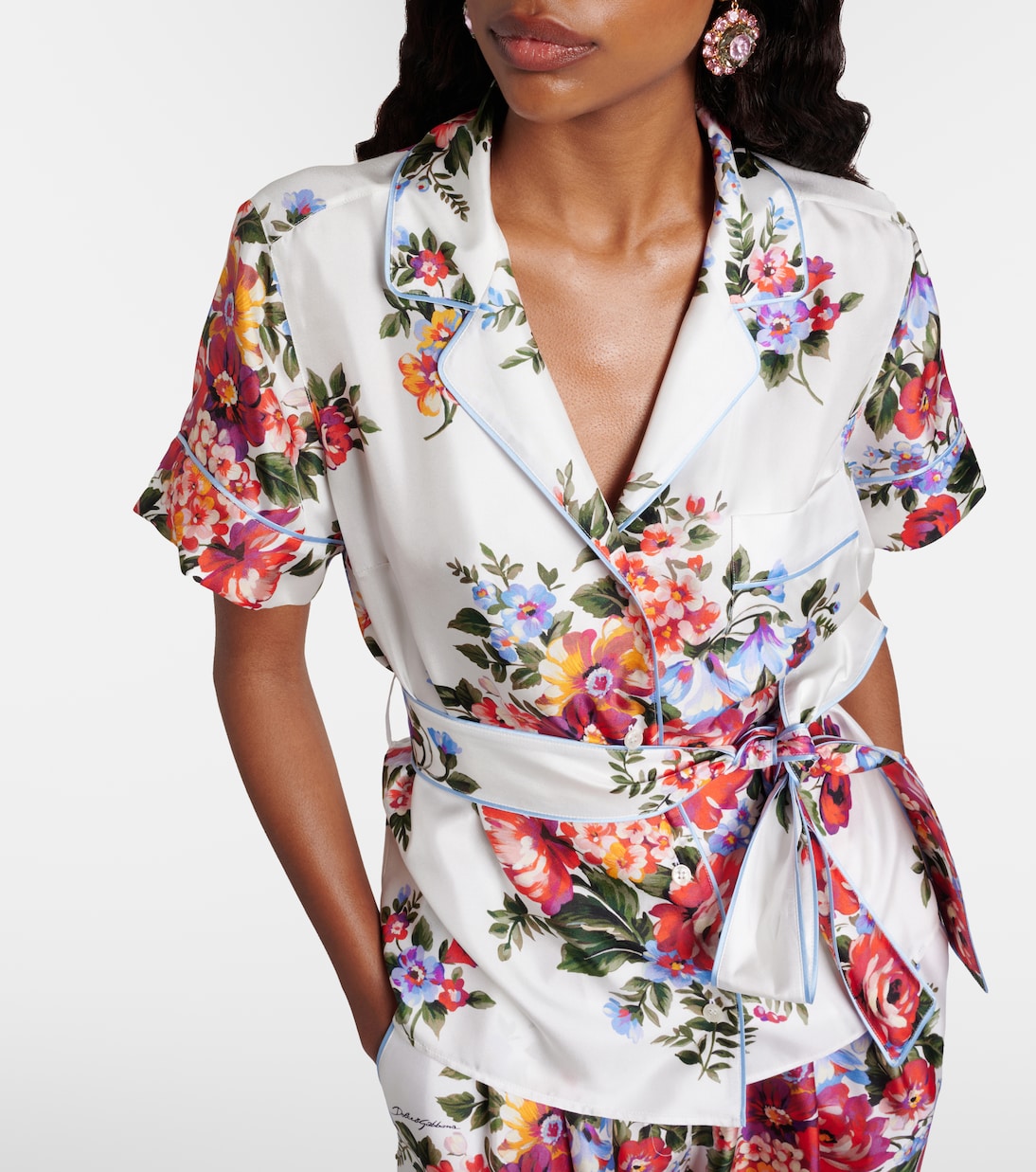 Top envolvente de sarga de seda floral | Dolce&Gabbana