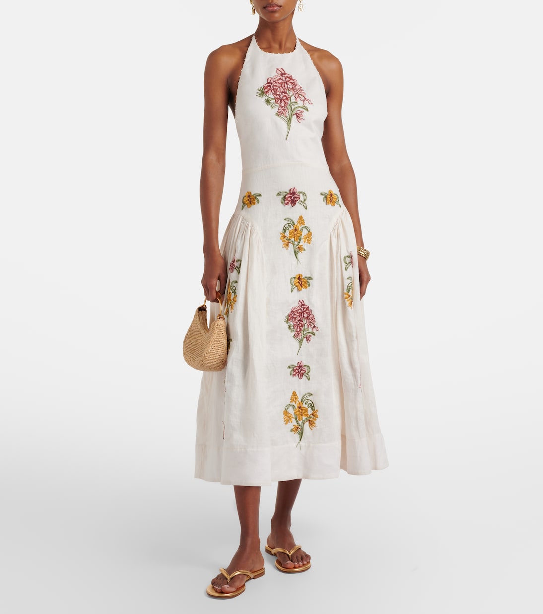 Besticktes Midikleid Balsa Cordillera aus Leinen | Agua by Agua Bendita