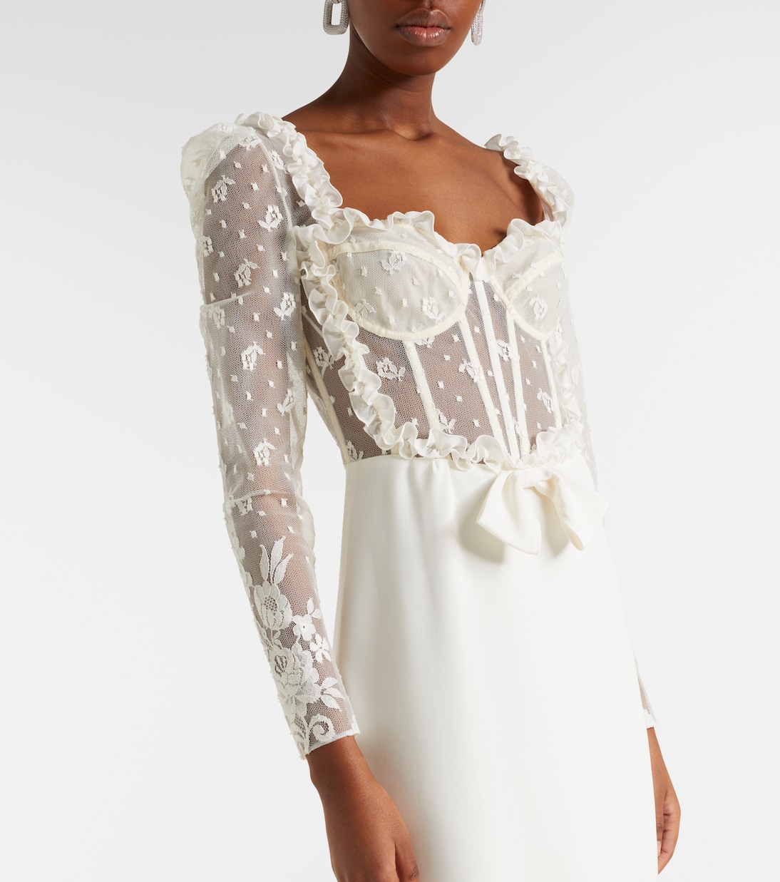 Bow-detail lace-trimmed cady gown | Alessandra Rich