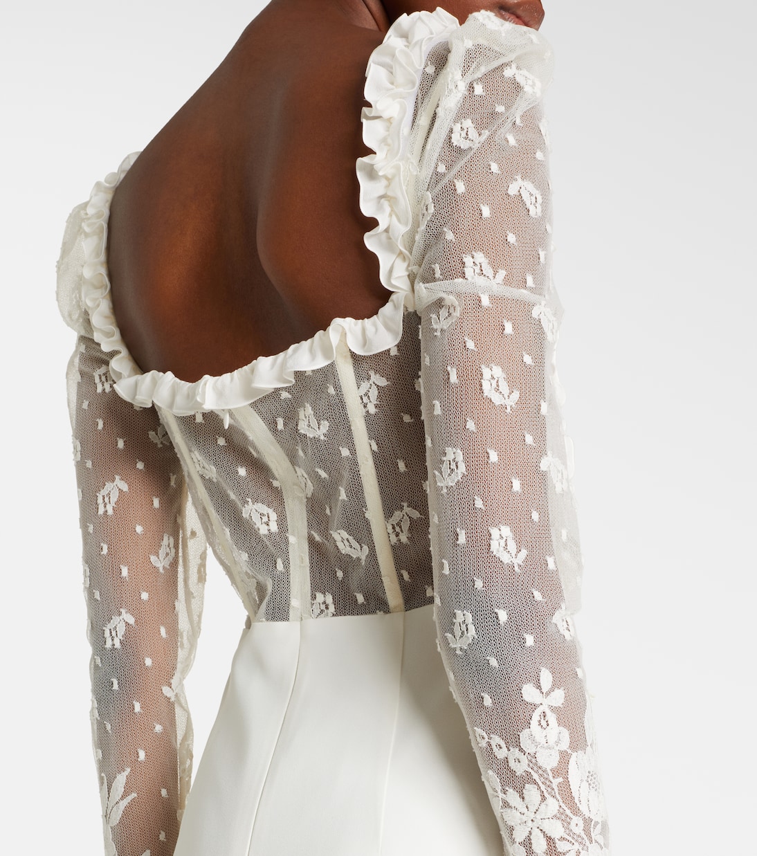 Bow-detail lace-trimmed cady gown | Alessandra Rich