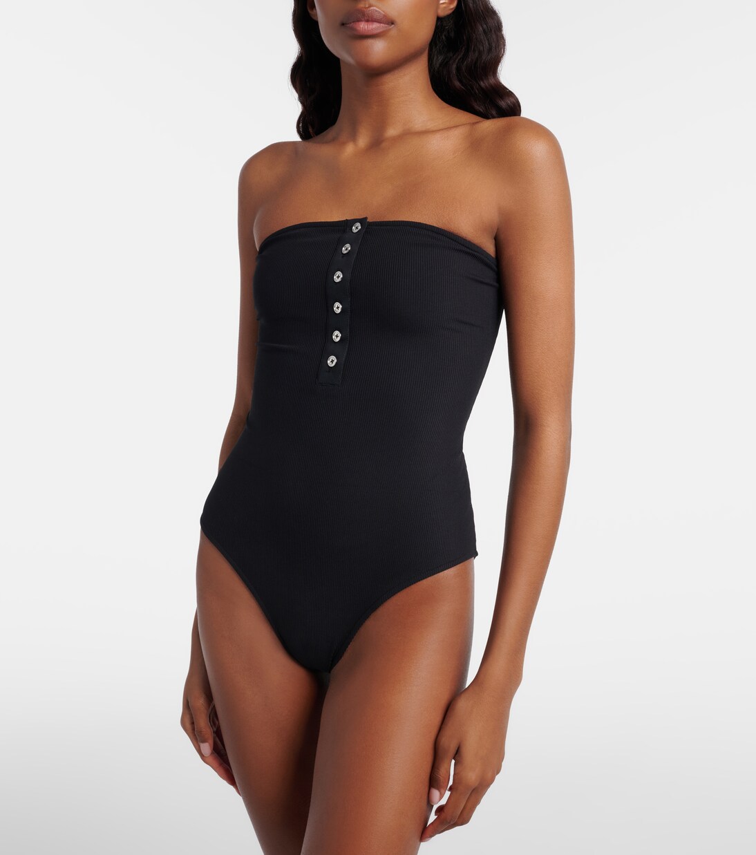 Ribbed-knit bandeau swimsuit | Toteme