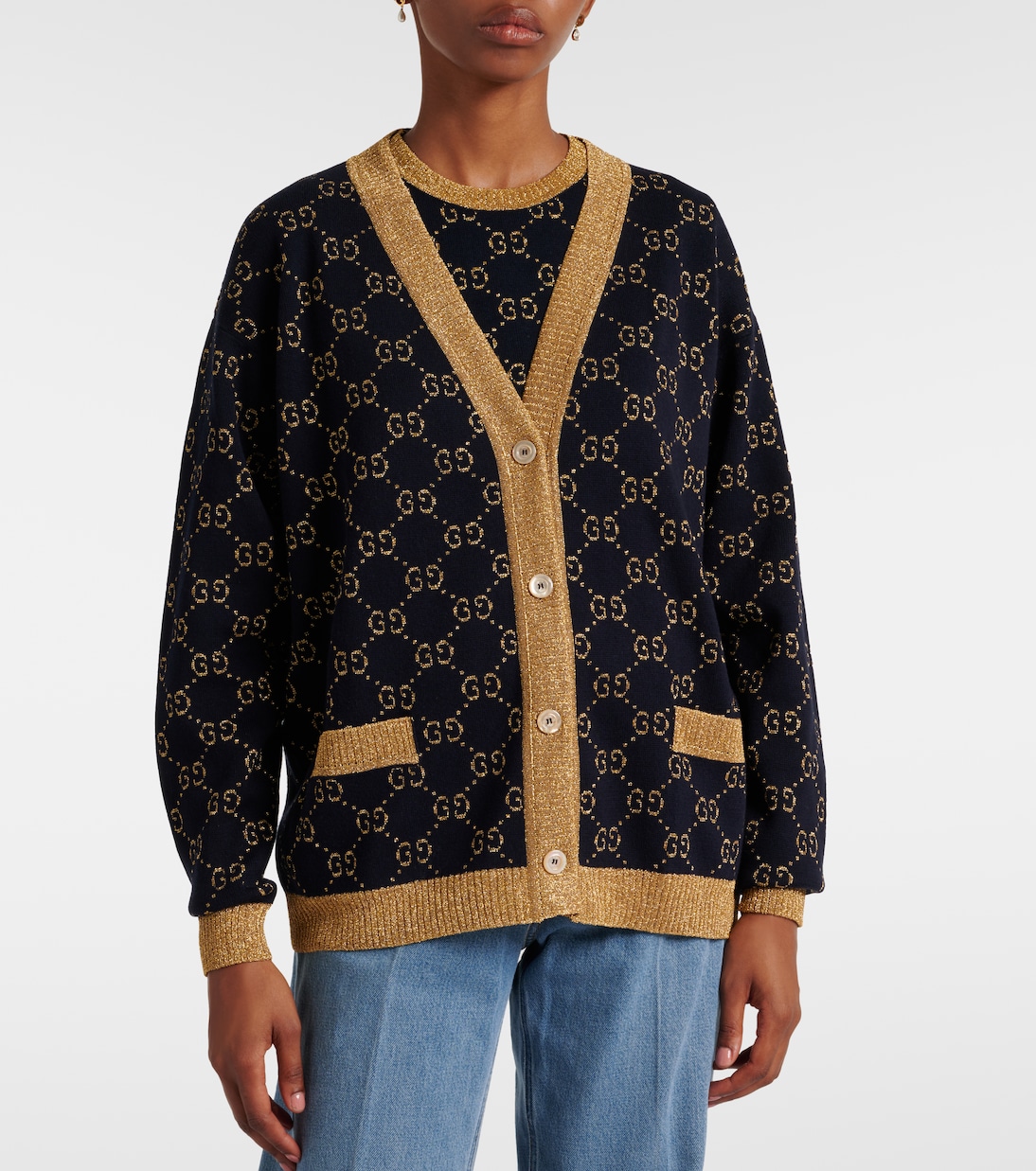 Cardigan in cotone lamé GG | Gucci