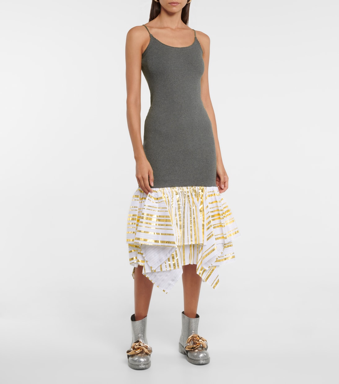 Robe midi en coton et satin | JW Anderson