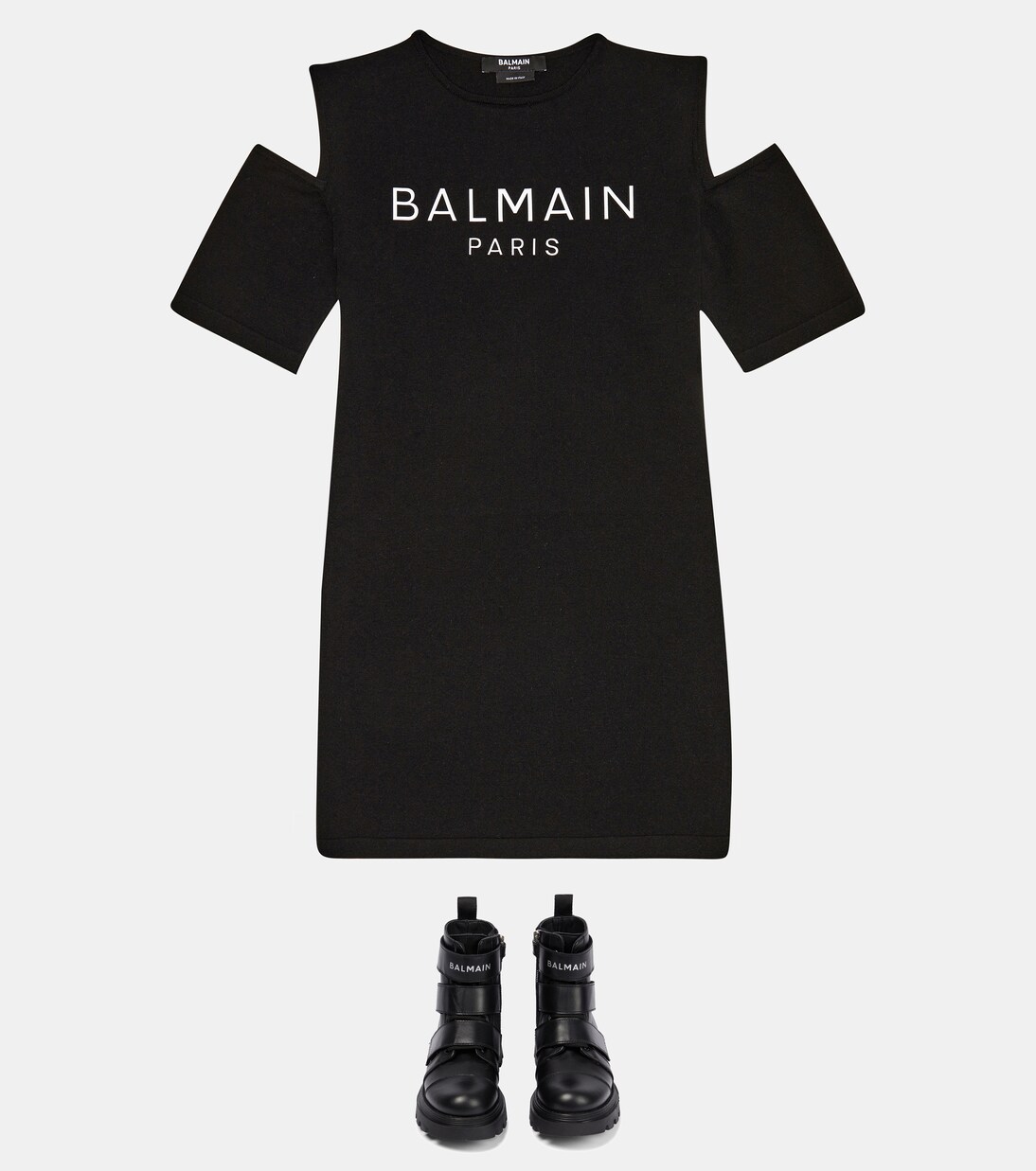 Logo cold shoulder dress | Balmain Kids