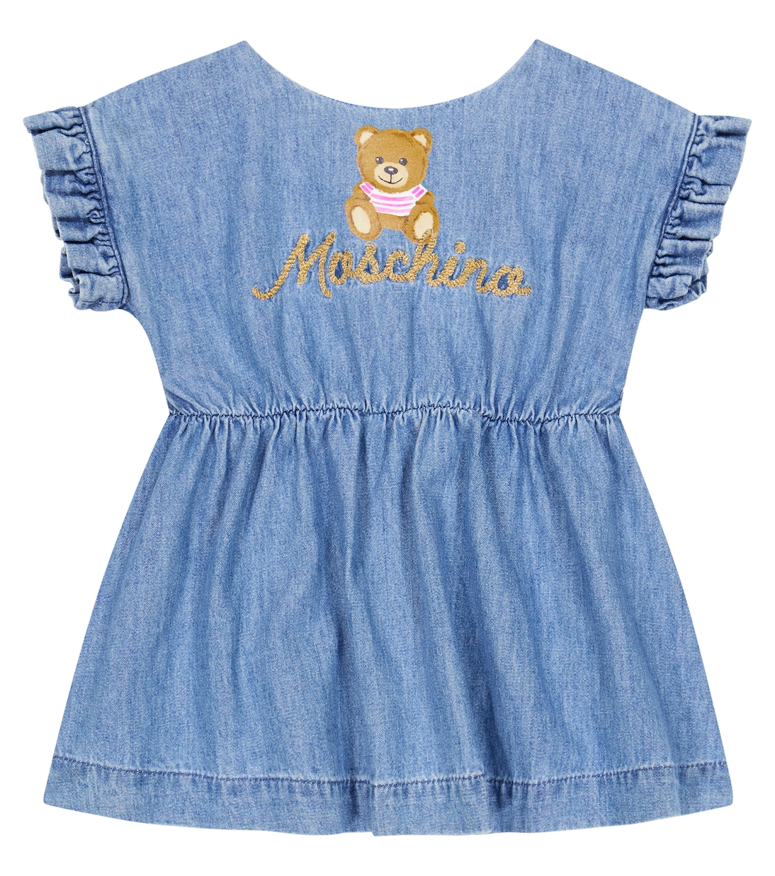 Baby embroidered cotton chambray dress | Moschino Kids