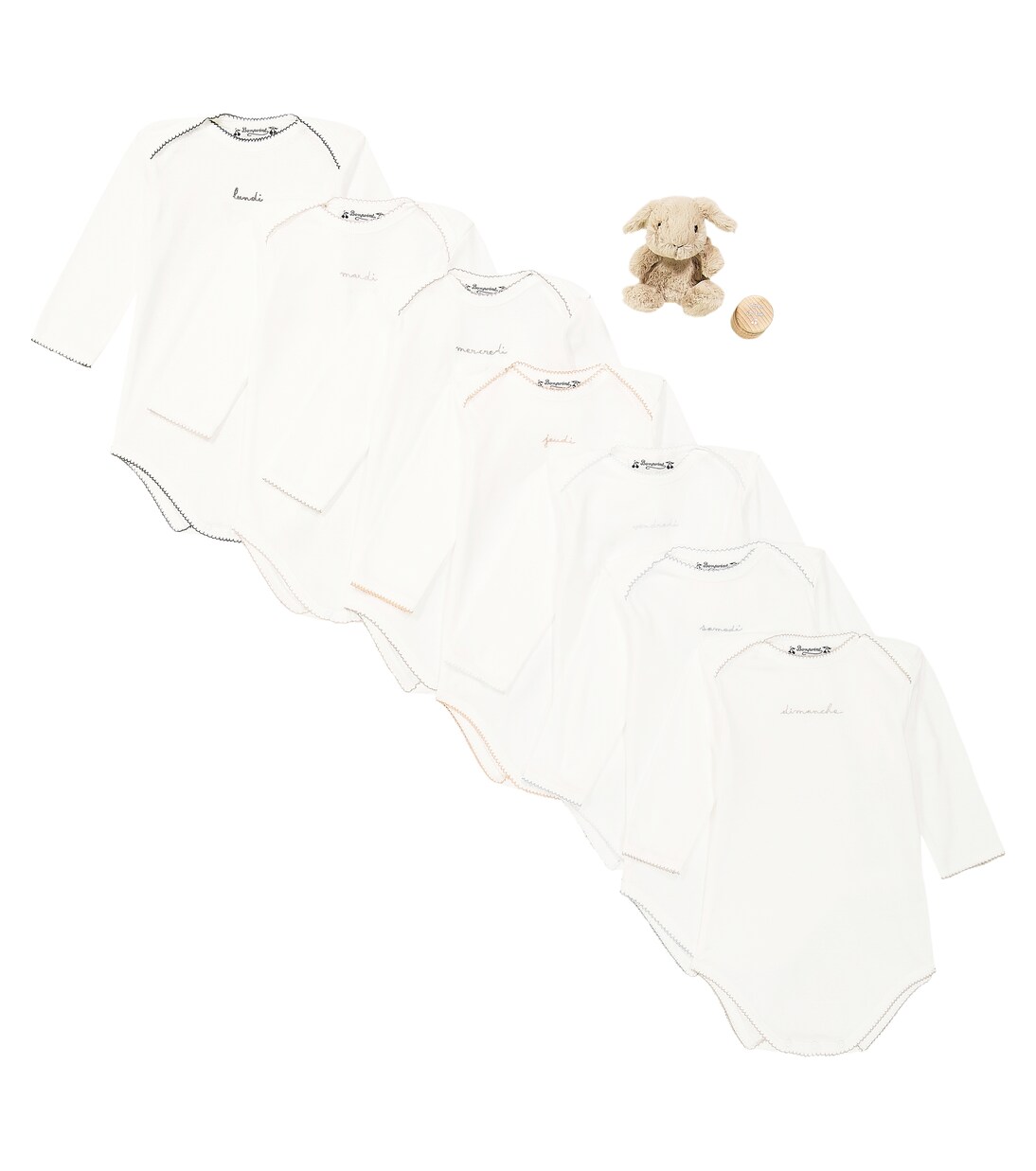 Set of 7 cotton onesies, bunny, and tooth box | Bonpoint