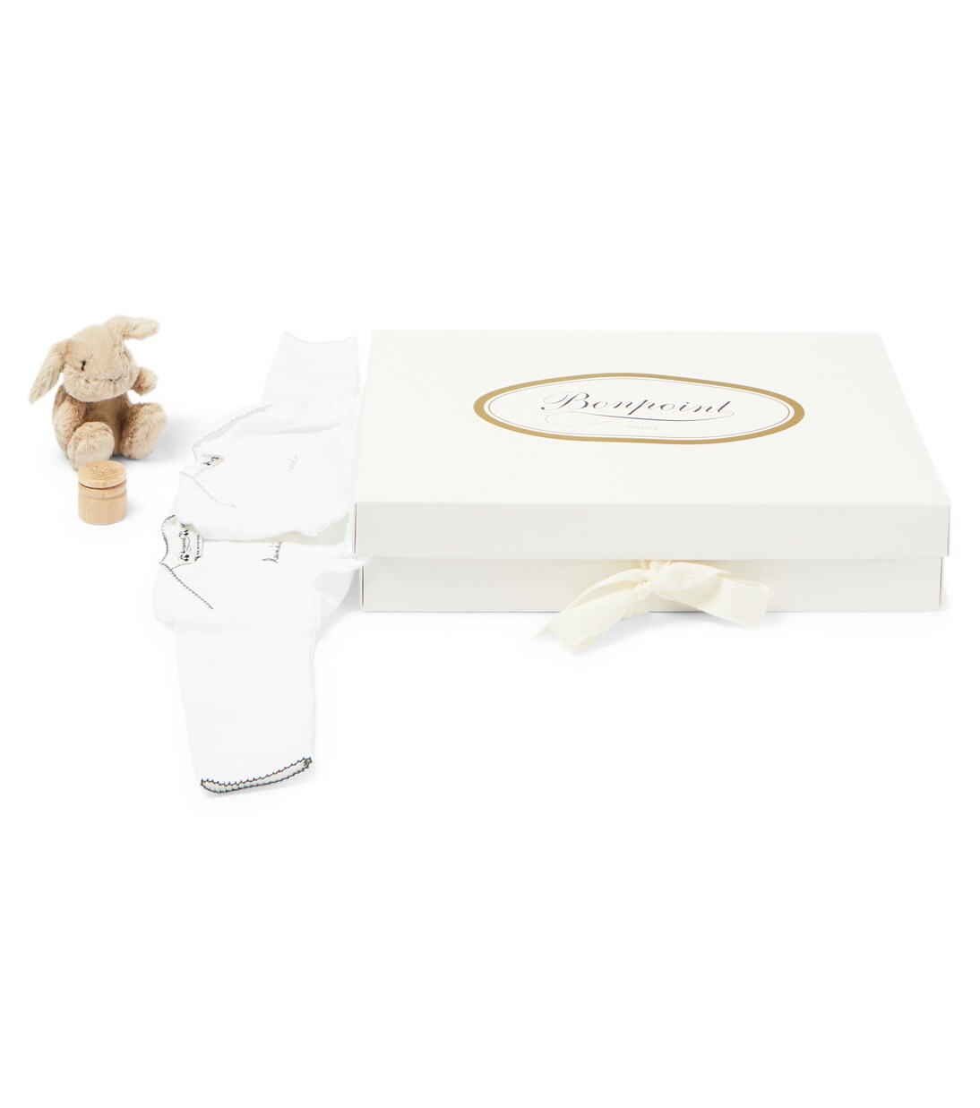 Set of 7 cotton onesies, bunny, and tooth box | Bonpoint