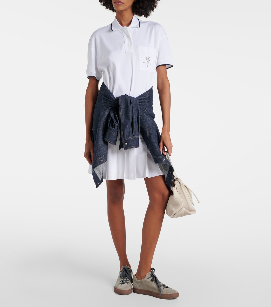 Pleated cotton polo dress | Brunello Cucinelli