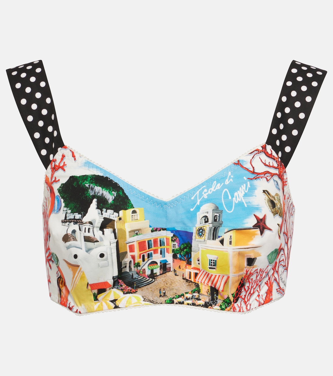 Capri polka-dot printed cotton bra top | Dolce&Gabbana
