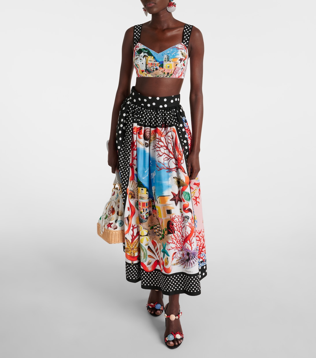 Capri polka-dot printed cotton bra top | Dolce&Gabbana