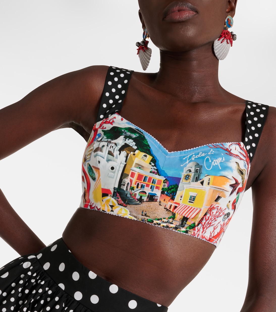 Capri polka-dot printed cotton bra top | Dolce&Gabbana