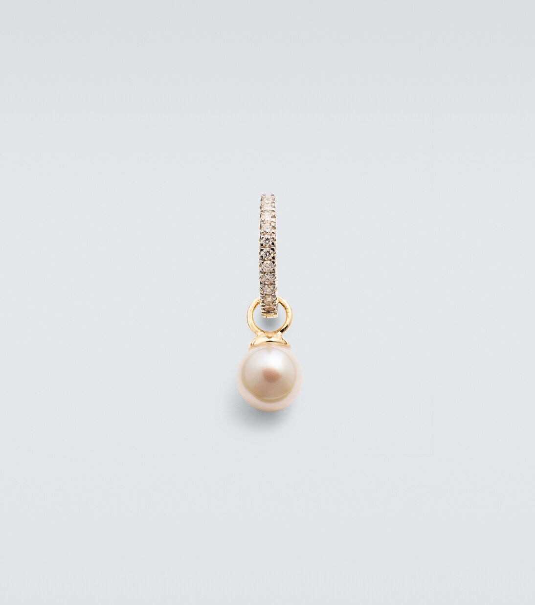 14kt gold single hoop earring with diamonds and freshwater pearl | Mateo