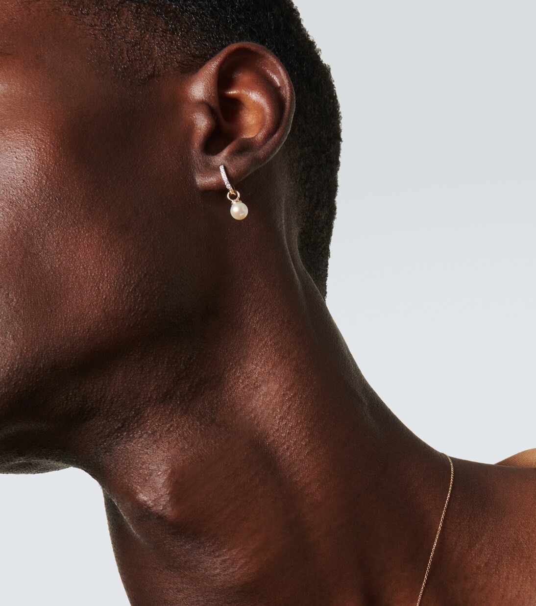 14kt gold single hoop earring with diamonds and freshwater pearl | Mateo