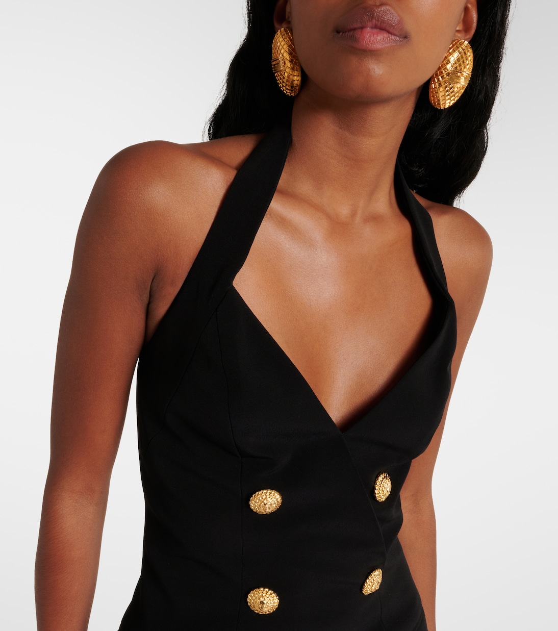 فستان قصير من الكريب بياقة ستايل هالتر | Balmain