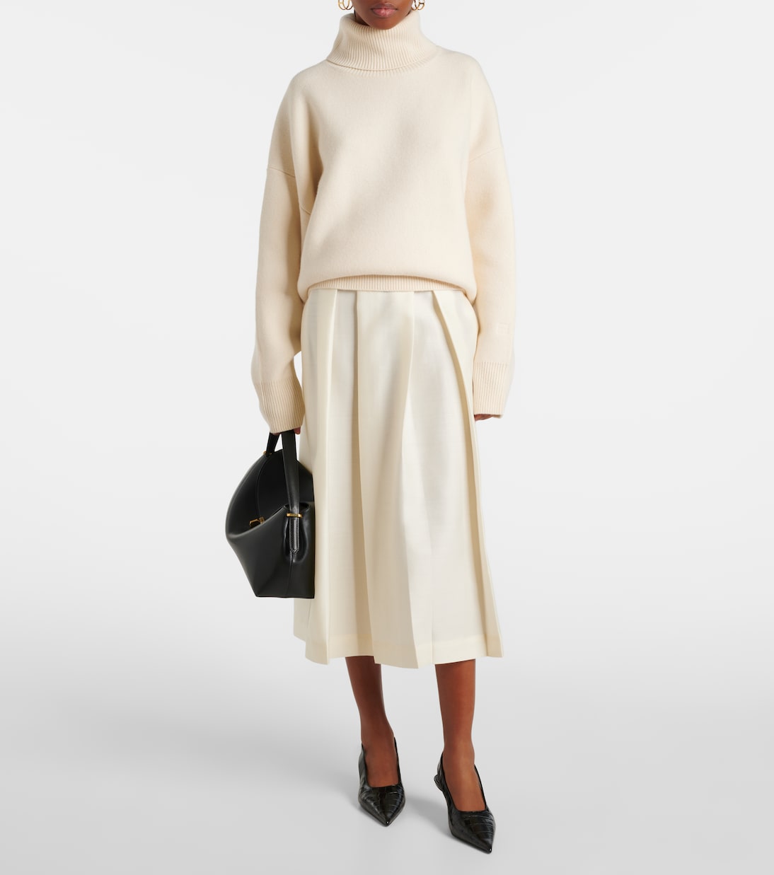 Jupe midi Twinflower en laine et soie | Toteme