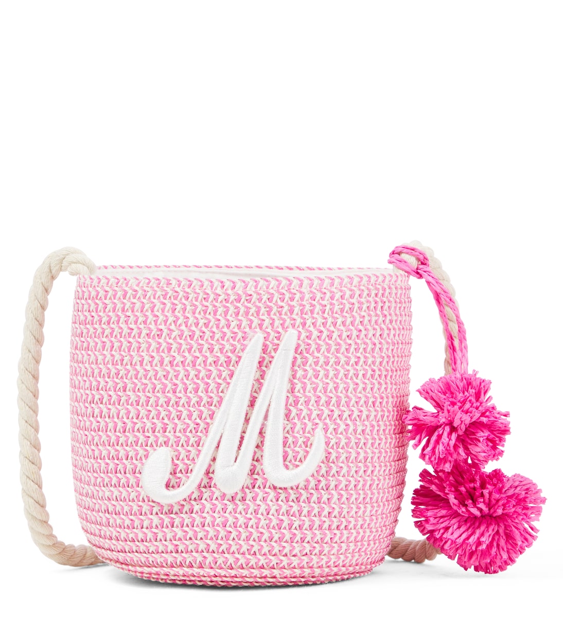 Logo embroidered straw shoulder bag | Monnalisa