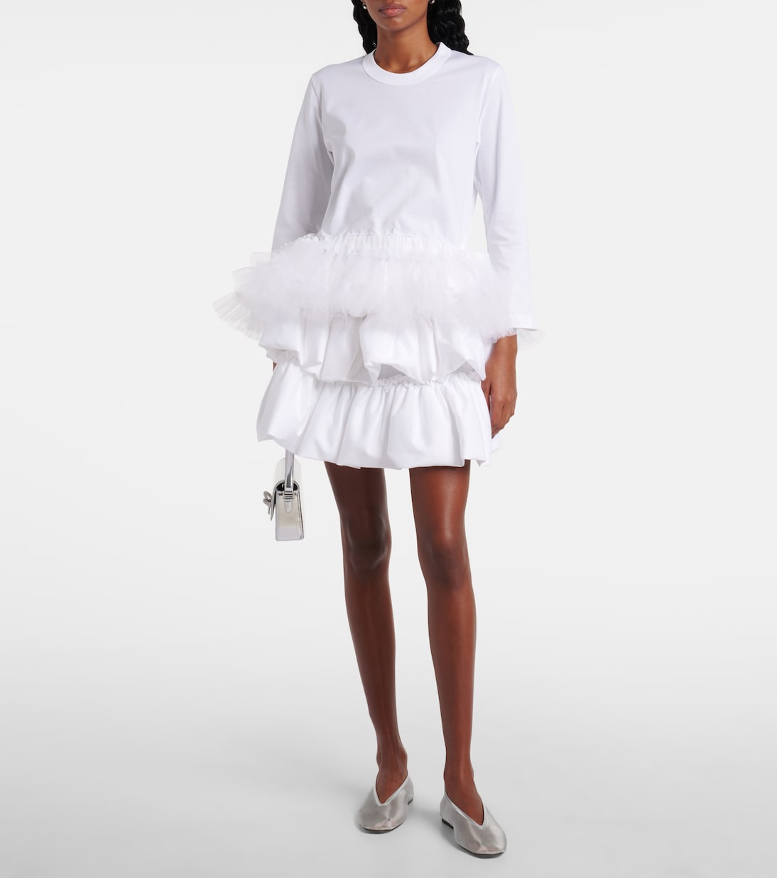 Top aus Baumwoll-Jersey mit Tüll | Noir Kei Ninomiya