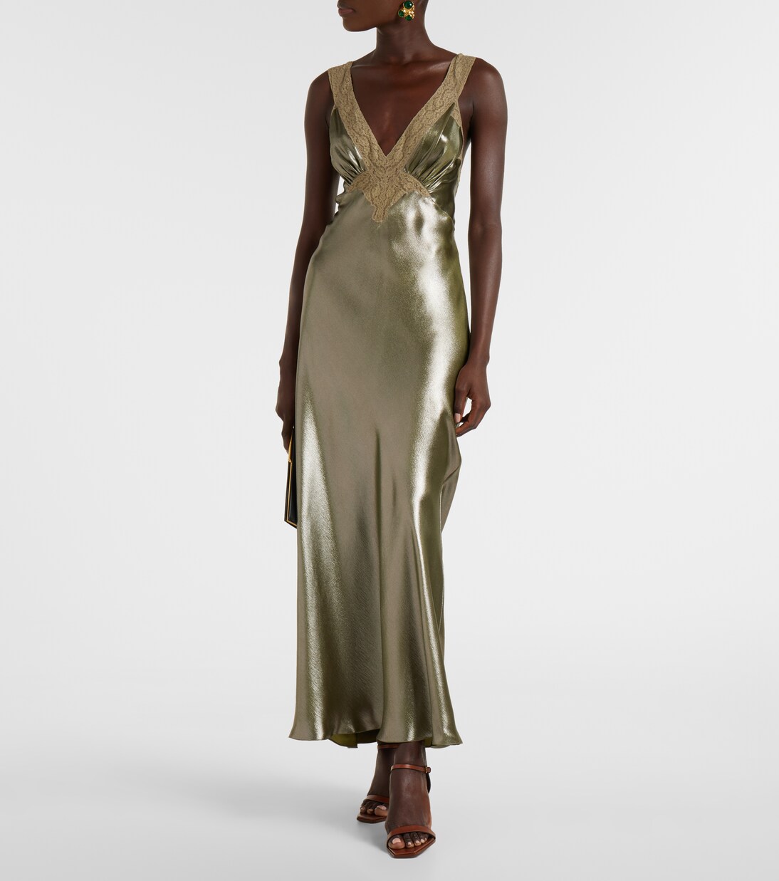 Lace-trimmed silk charmeuse slip dress | Saint Laurent