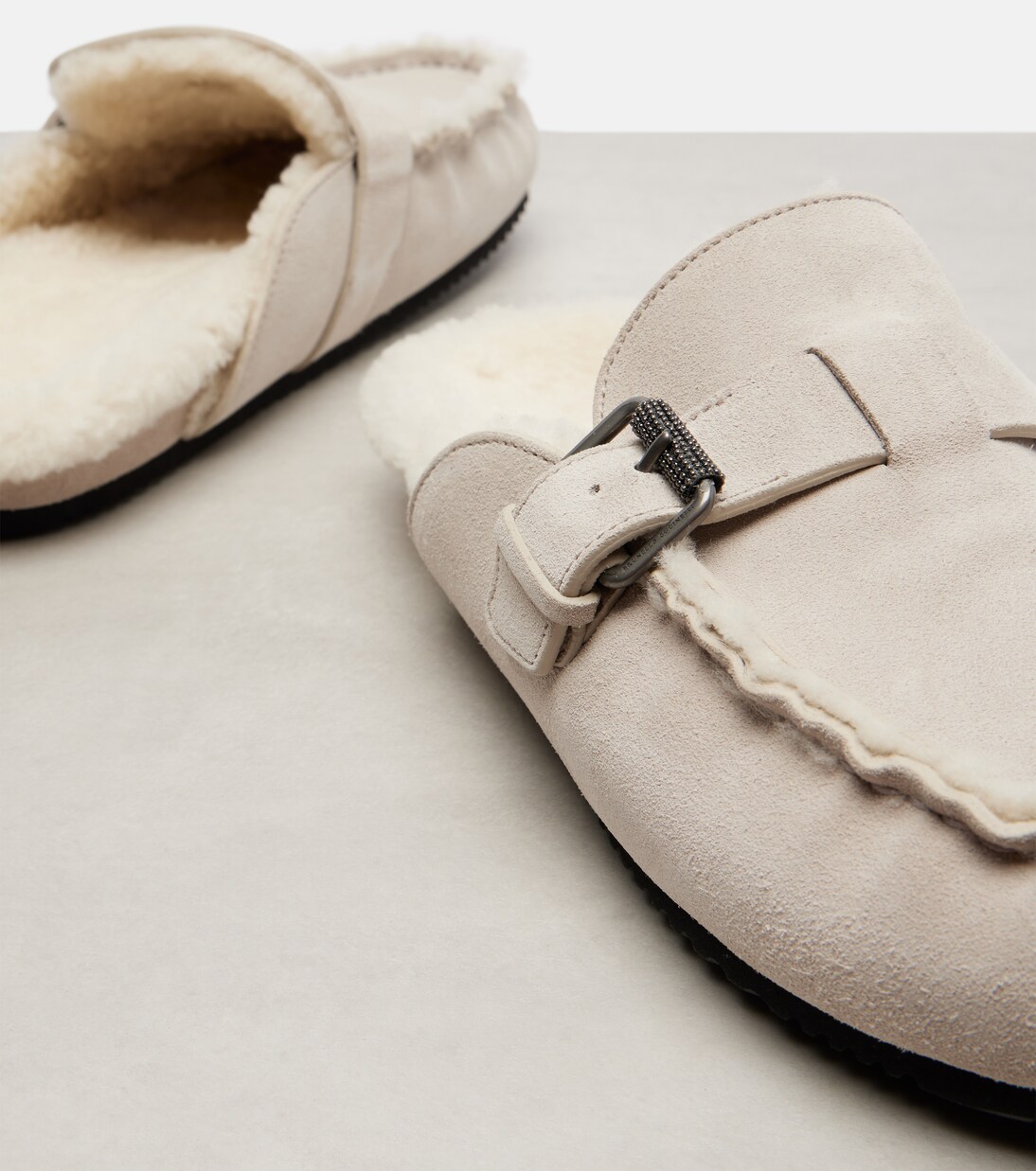 Monili shearling-lined suede mules | Brunello Cucinelli