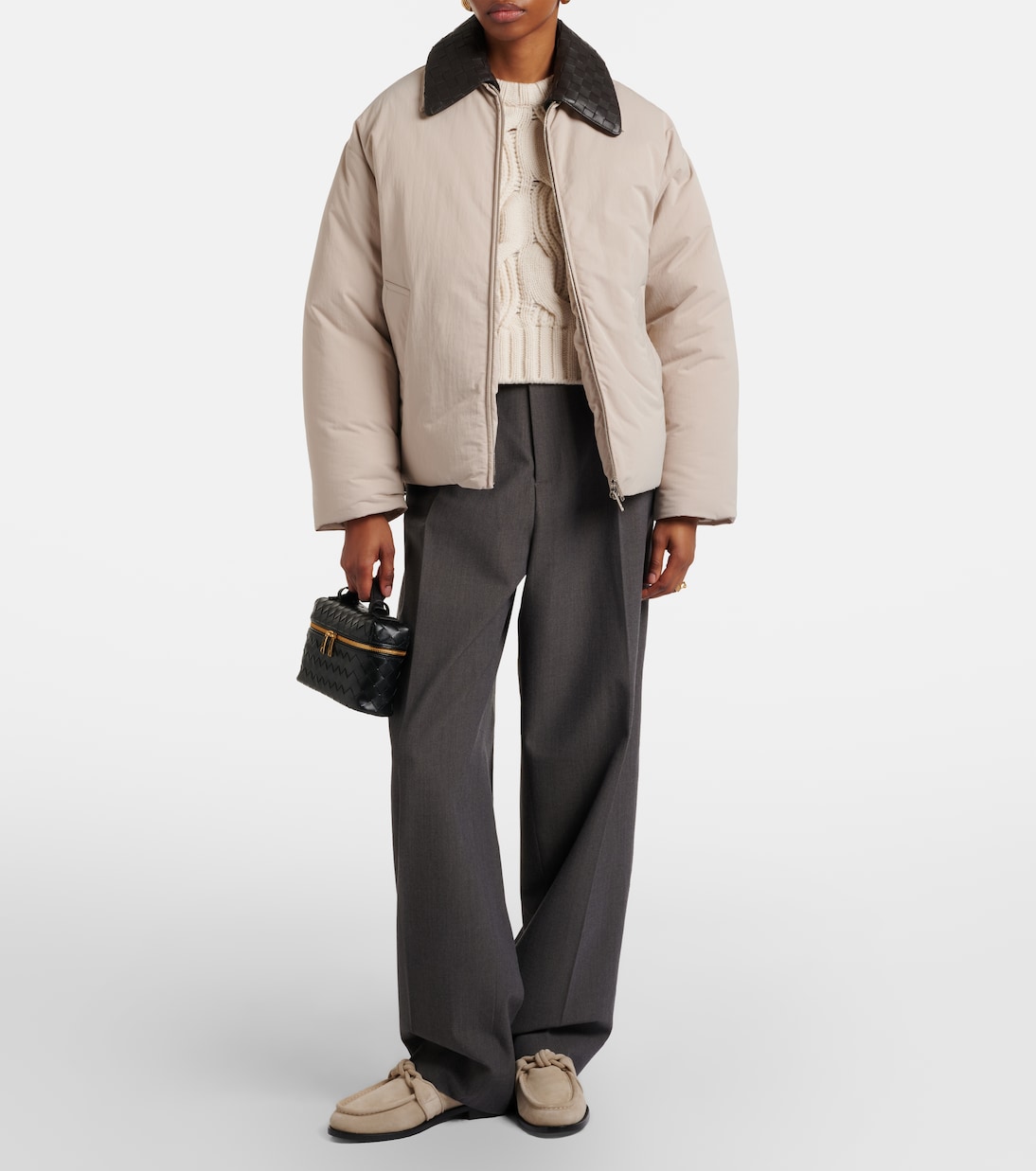 Intrecciato leather-trimmed down jacket  | Bottega Veneta
