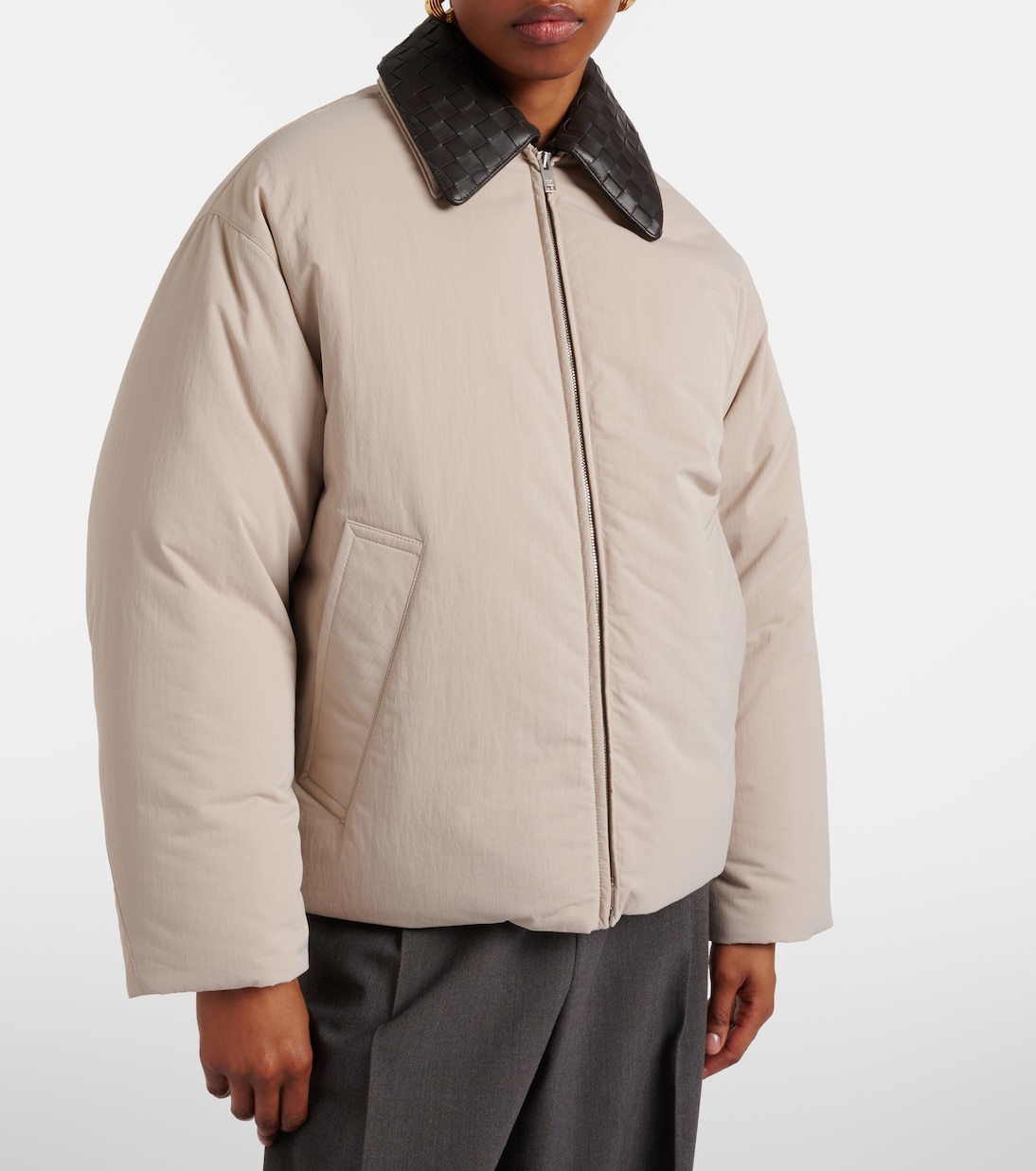 Intrecciato leather-trimmed down jacket  | Bottega Veneta