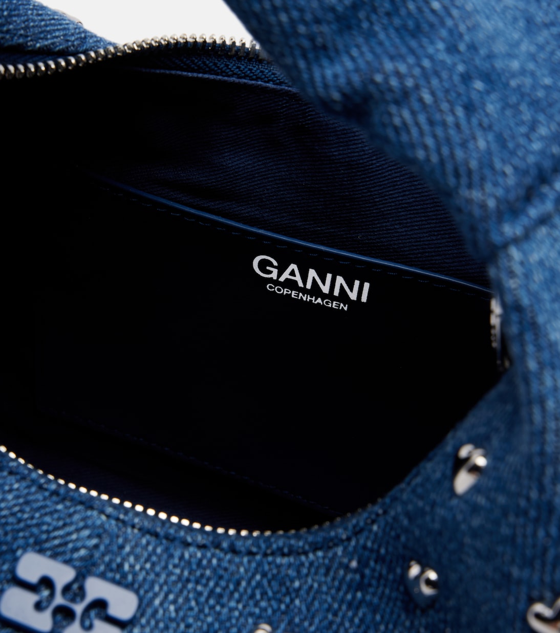 Mini studded denim top-handle bag | Ganni