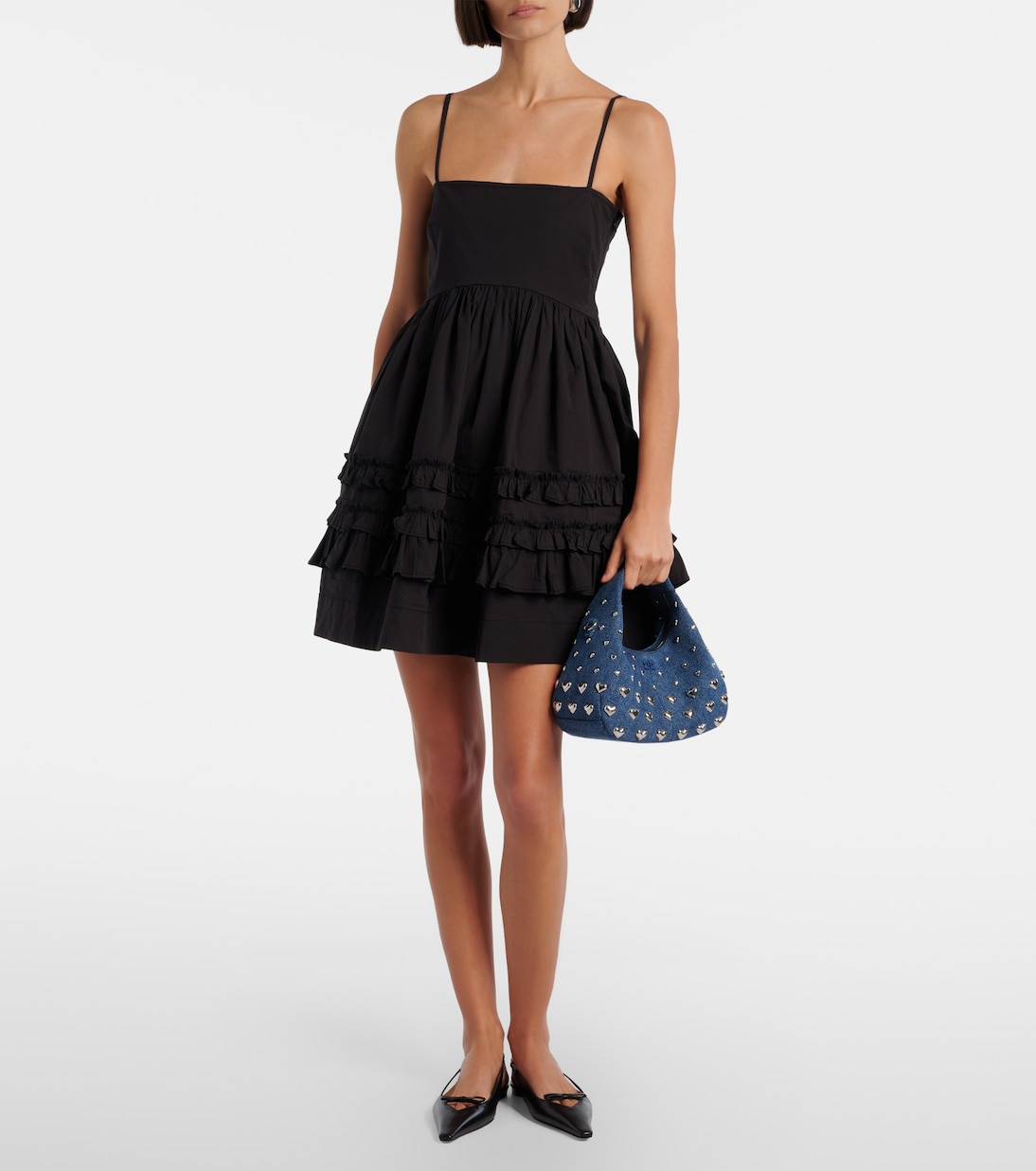 Mini studded denim top-handle bag | Ganni