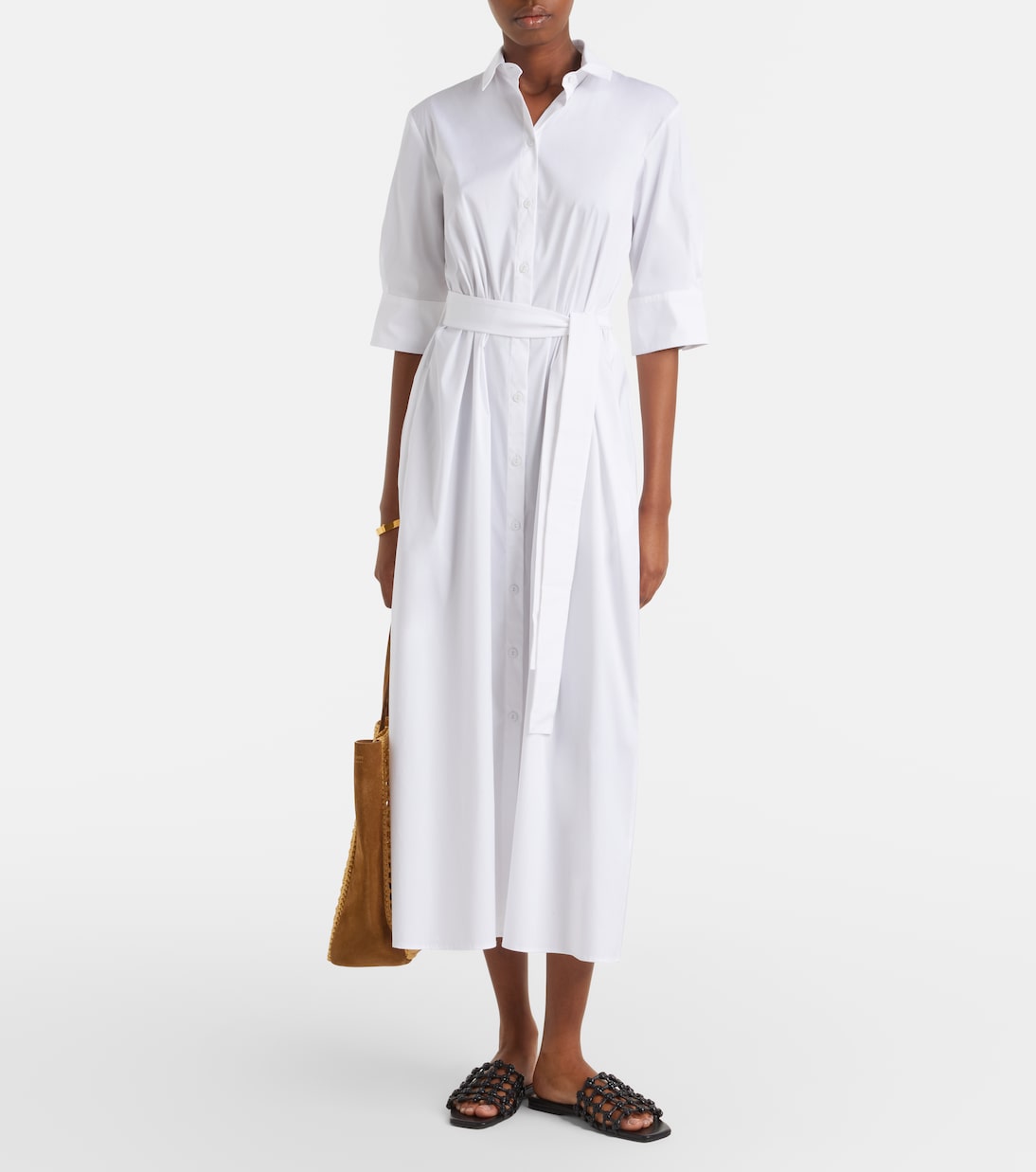 Cognac cotton-blend midi dress | Max Mara