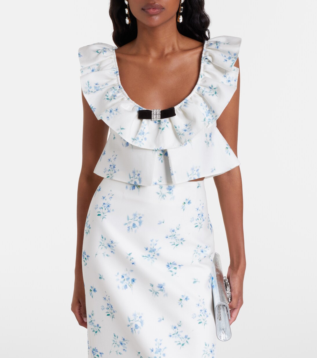 Floral ruffled cotton and silk top | Shushu/Tong