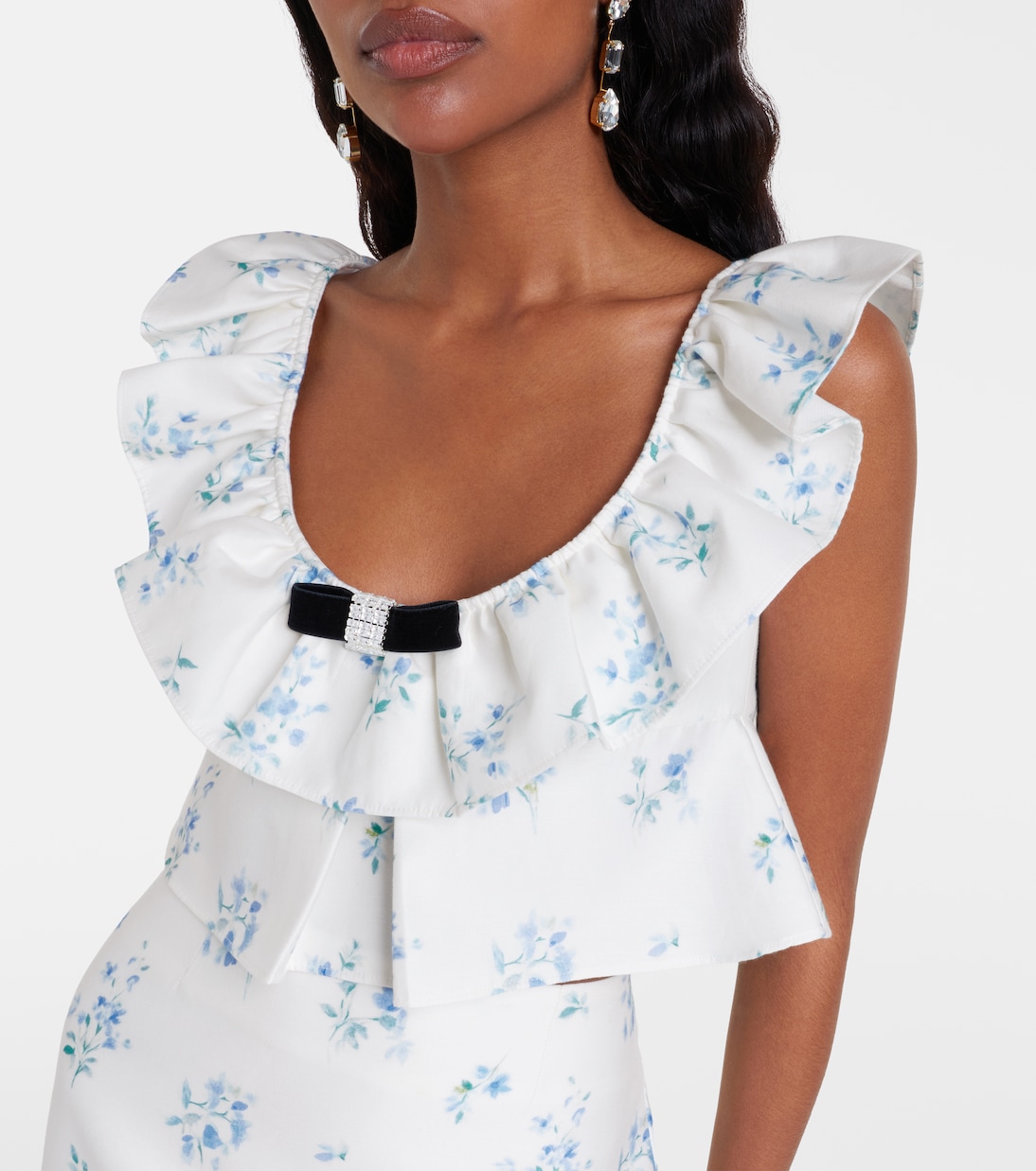 Floral ruffled cotton and silk top | Shushu/Tong